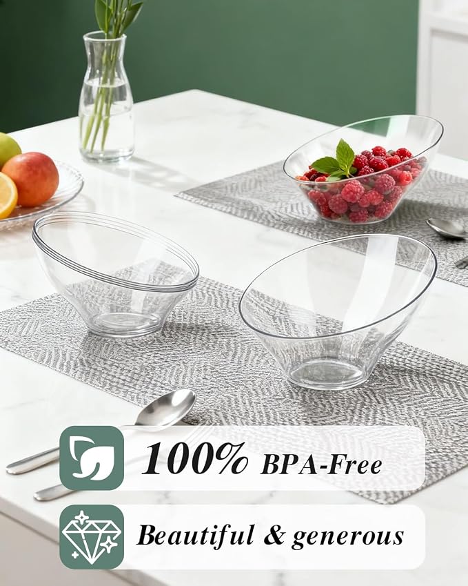BESTVIP 20 Oz Clear Plastic Angled Serving Bowls, 12 Pack | Disposable Bowls - Image 4