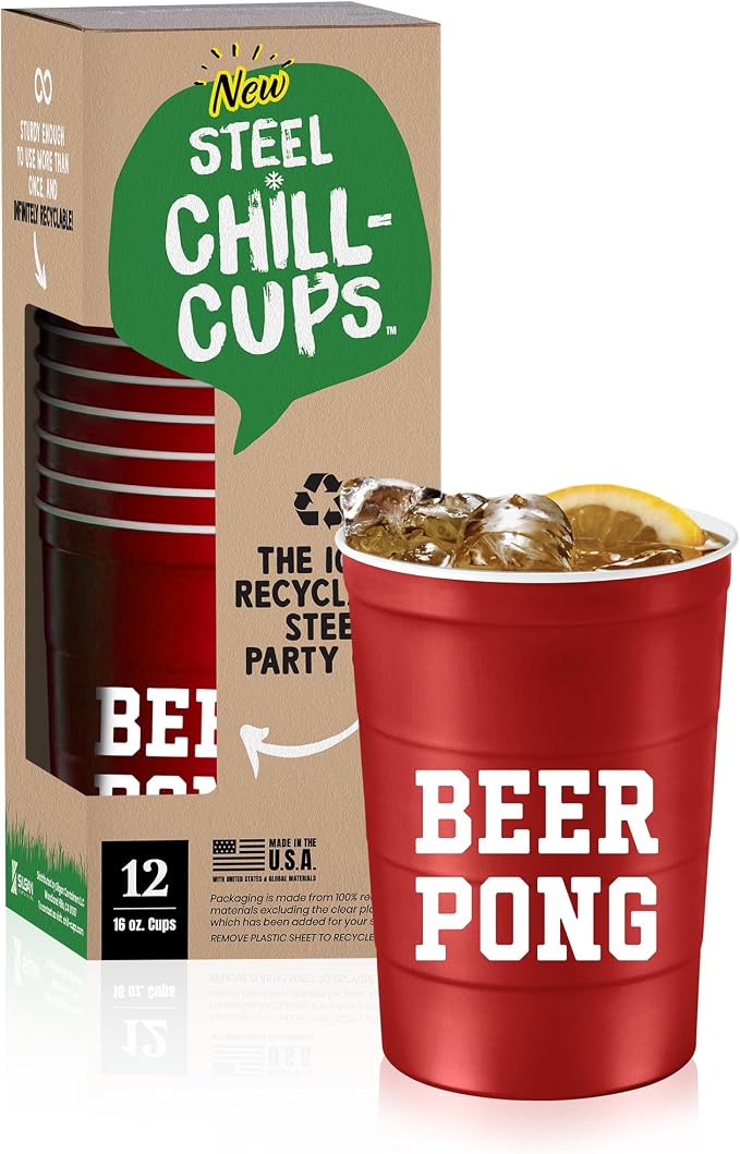 Steel Chill Cups 16 oz. Durable & Reusable Party Cups, Beer Pong, 100% by SteelChillCups