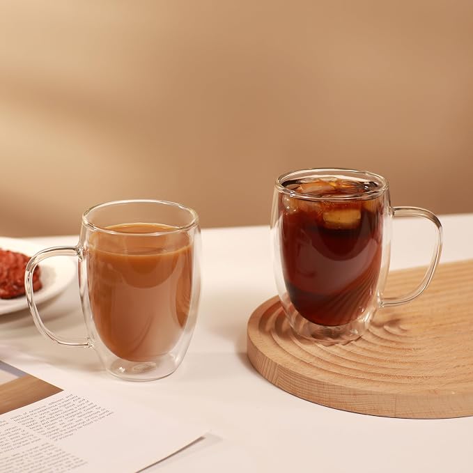 CNGLASS 12oz Double Walled Glass Coffee Mugs, Insulated Glass Mugs - Image 6