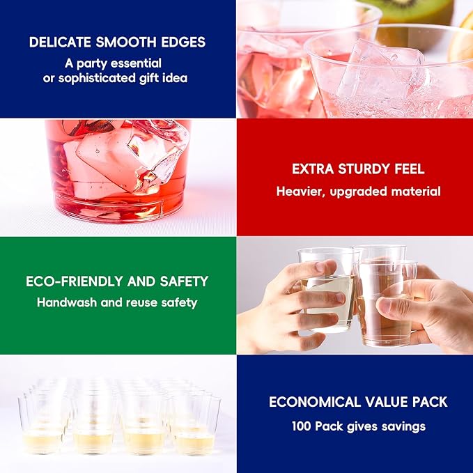 JOLLY CHEF 14 oz Clear Plastic Cups, 100 Pack Heavy-duty Party Glasses - Image 3