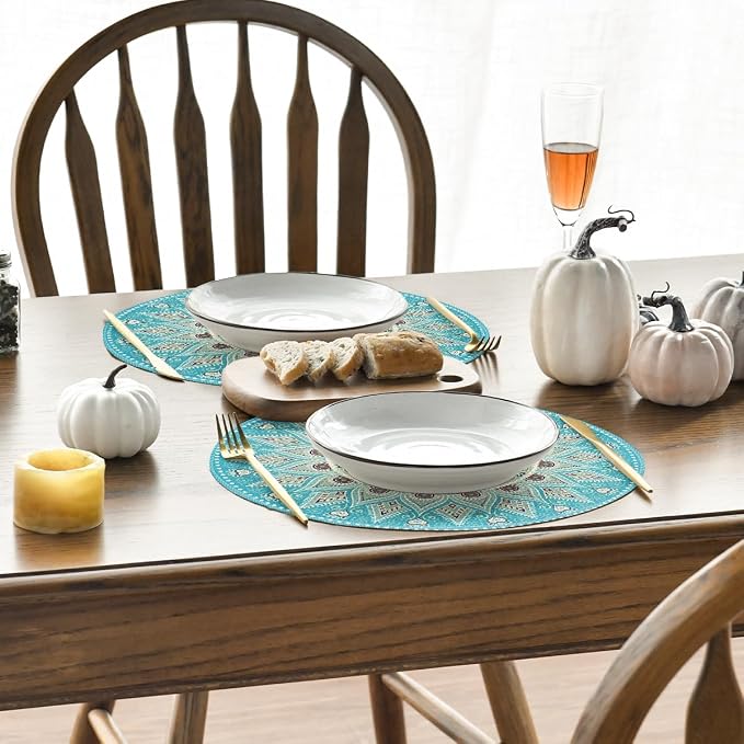 Artoid Mode Sky Blue Mandala Round Placemats Set of 4, 14 Inch Seasonal Spring - Image 4