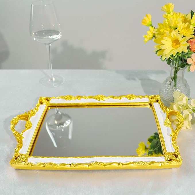 Efavormart Metallic White/Gold Resin Decorative Serving Tray - Image 8