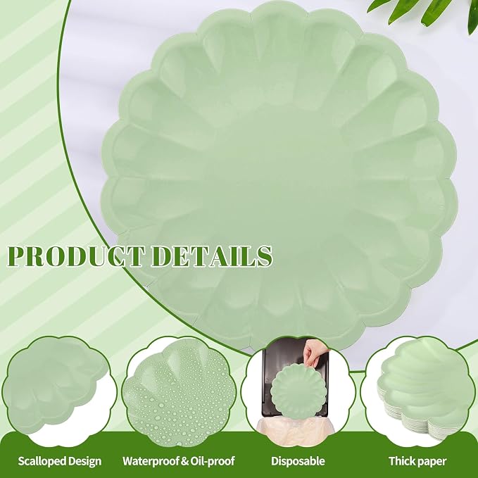 NatNarr 30 Pcs Sage Green Paper Plates 9.5 In Green Plates Disposable | Heavy - Image 4