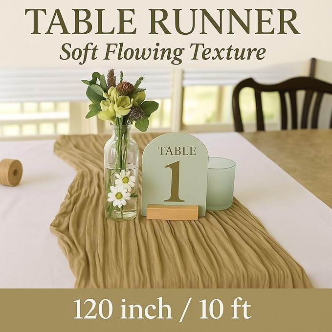 3 Pack Brown 10FT Cheesecloth Table Runner –120 Inch Rustic Gauze Table Runners - Image 2