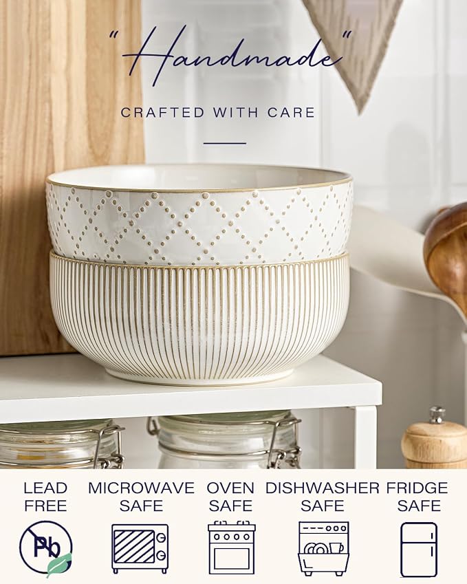 getstar Large Serving Bowls, Ceramic Salad Bowl Set of 2, Microwave and - Image 4