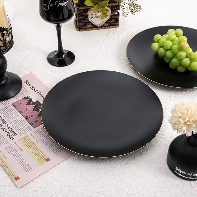 EI 80pcs Black and Gold Dinner Plates Disposable 10.25inch, Plastic Party - Image 4