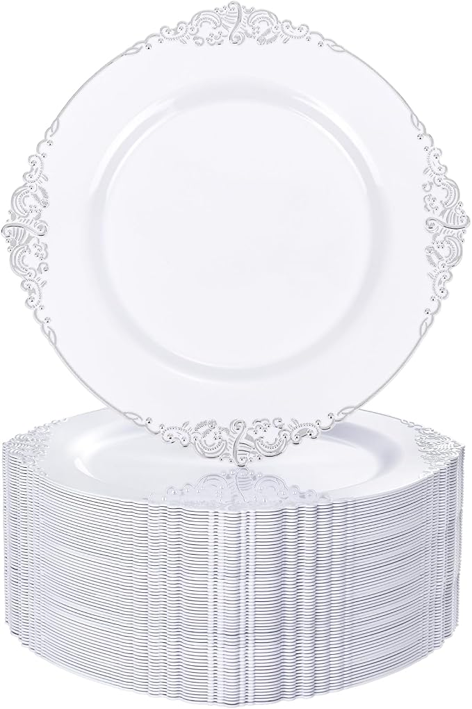 Nervure 100Pcs 7.5'' Silver Plastic Plates, Disposable Plates by Nervure