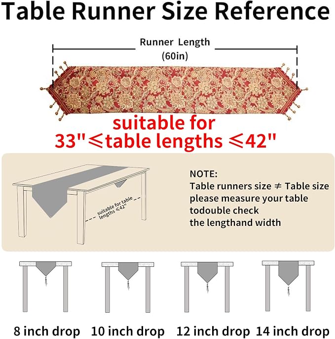 Luxury Vintage Design Table Runner 60 inches Long Embroidery Jacquard Fabric - Image 2
