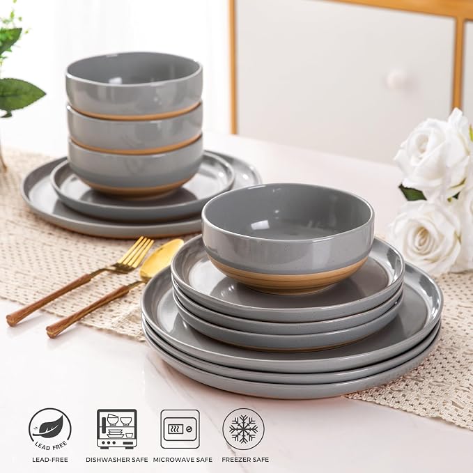AmorArc Dinnerware Sets for 4, 12 Pieces Ceramic Plates and Bowls Set | Scratch - Image 6