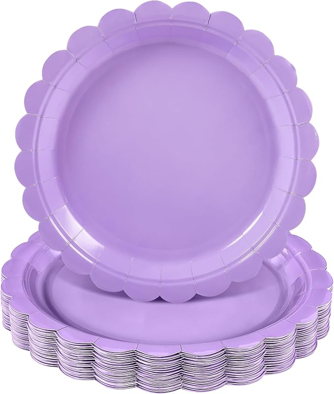 NatNarr 30 Pk Purple Paper Plates 9" Scalloped Lavender Party Plates | Light by NatNarr
