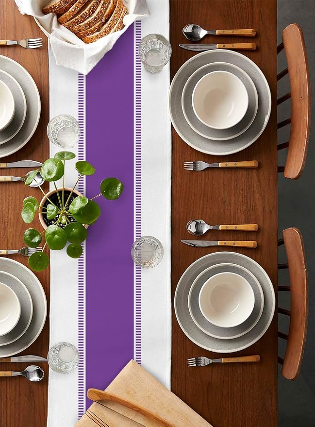 Purple Table Runners 108 inches Long, Modern Stripes Table Runner Farmhouse - Image 2