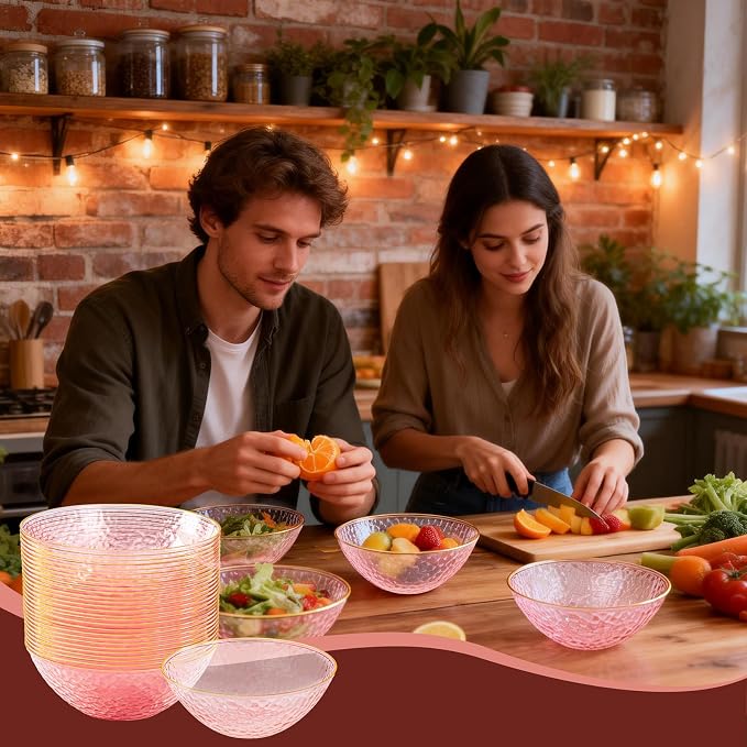 Tinybee 30 Pack Pink Plastic Bowls - Image 6