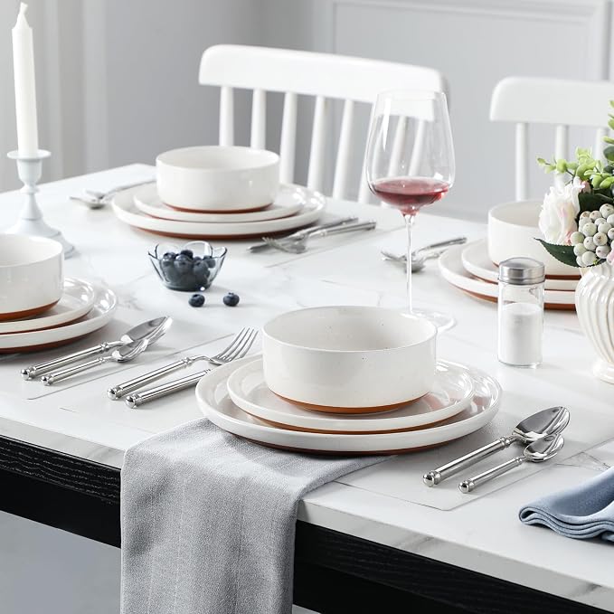 MALACASA Plates and Bowls Sets, 12 Pieces Modern Stoneware Dinnerware Set - Image 5