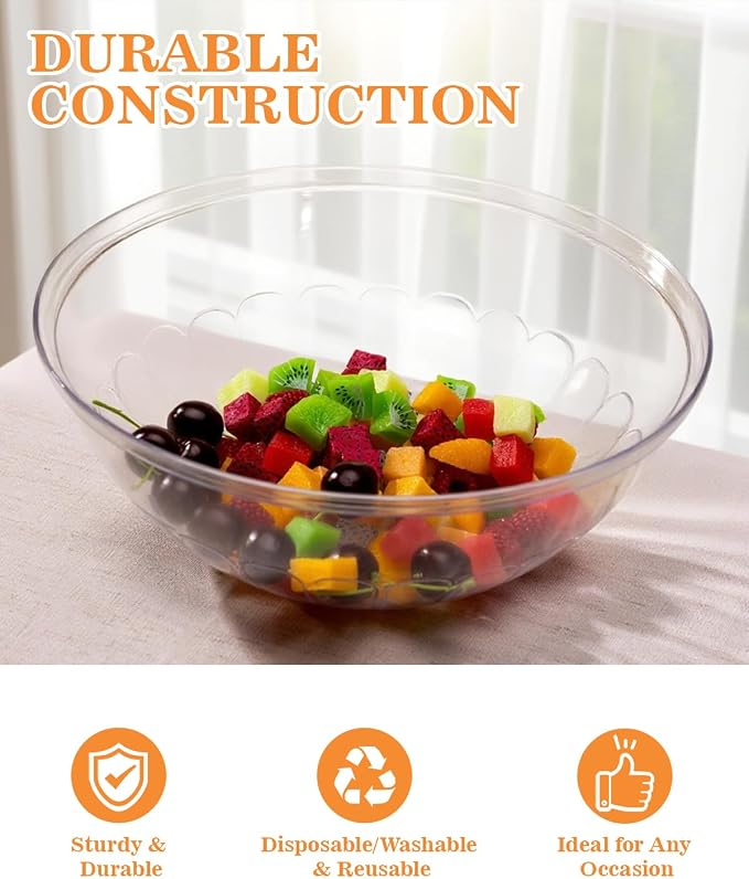 BESTVIP 150 Oz Clear Plastic Serving Bowls, 4 Pack | 11.6-Inch Disposable & - Image 4