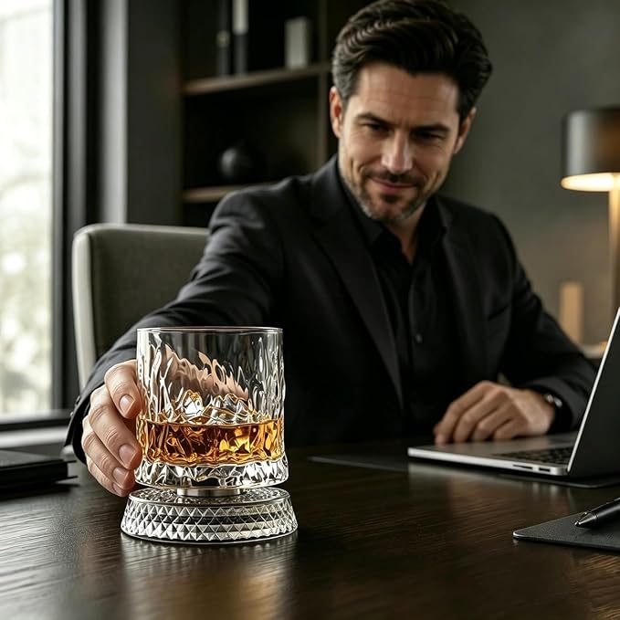 360° Rotating Whiskey Glasses Set of 2, Vintage Crystal Tumblers - Image 7