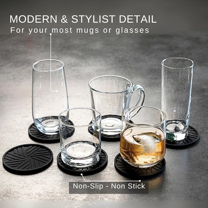 Black Coasters Set of 6 with Gold Holder, Silicone Coffee Mat Style Cup - Image 8