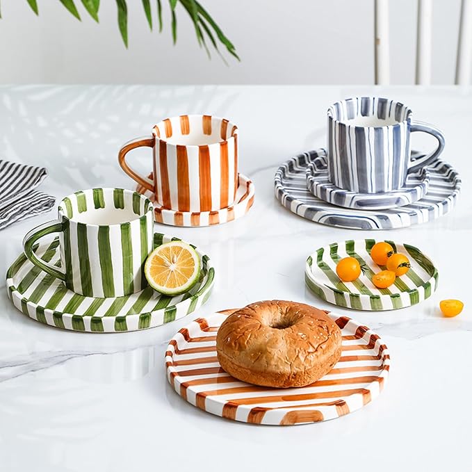 Espresso Cups Ceramic Coffee Mug Series European Striped Dot Coffee Cup And - Image 8