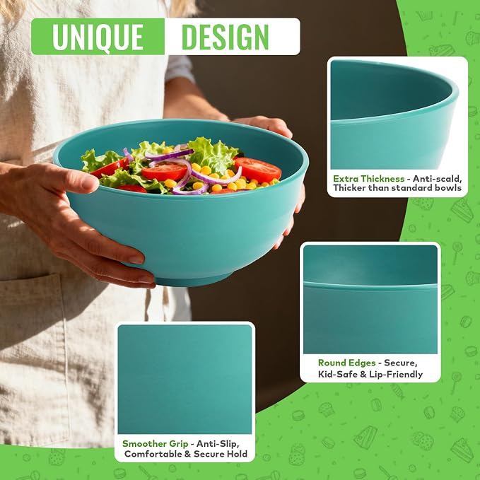 60 OZ Large Salad Bowls, Wheat Straw Camping Bowl Set of 6, Unbreakable Plastic - Image 3