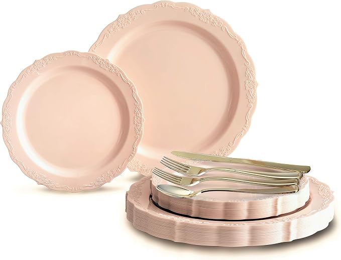 " OCCASIONS " 150 Piece set-Vintage Wedding Plastic Plates & cutlery by OCCASIONSFINESTPLASTICTABLEWARE