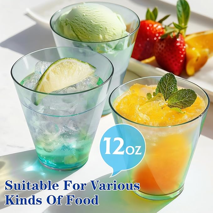 Glowserve 50 Pack 12 oz Blue Disposable Plastic Cups Cocktail Glasses | Cold - Image 6