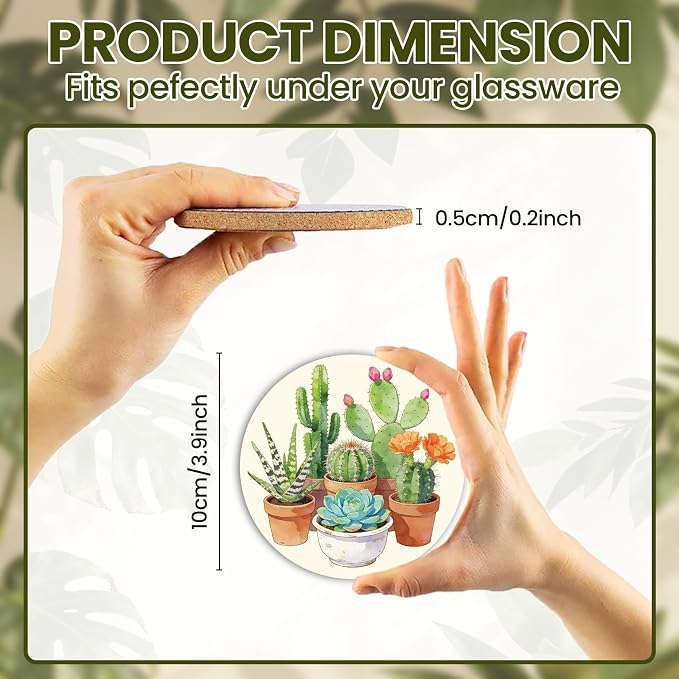 10pcs Coasters for Drinks Funny Cactus Absorbent Coasters Set Round Tabletop - Image 2