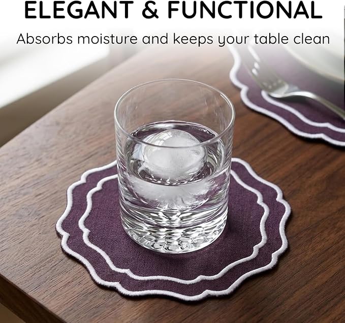 Drink Coasters Set of 6, 6x6 inch, Absorbent Linen Drink Mats - Image 5