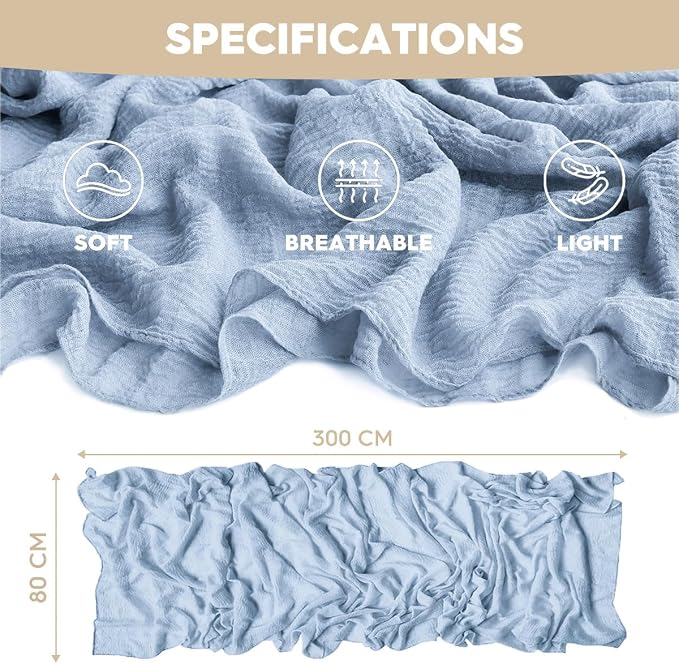 Artoid Mode Boho Sky Blue Gauze 6 Pieces Wedding Table Runner, 120 Inch - Image 6