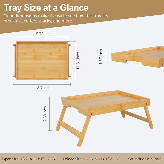 2 Pack Bamboo Bed Tray Tables - Image 5
