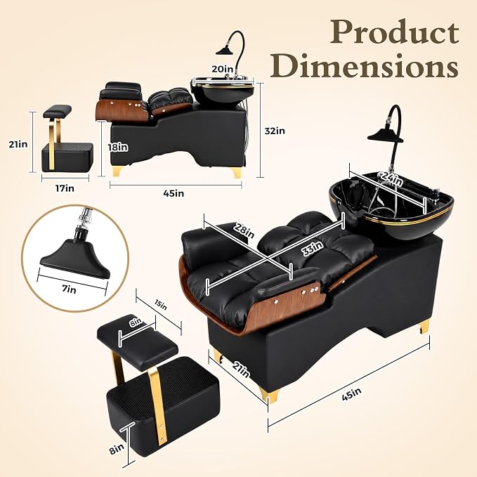 Shampoo Bowl and Chair Set for Salon, Hair Washing Station Barber Backwash Unit - Image 2