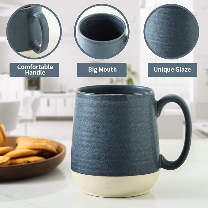 HASENSE Ceramic Large Coffee Mugs Set of 4-15 Ounce Porcelain Coffee Cups Set - Image 5