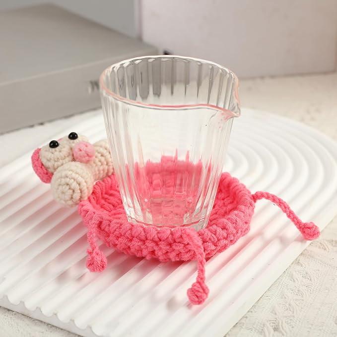 Crochet Animal Coasters Pop Up, Crochet Coasters 3D Funny Animal Mug Rug Drink - Image 4
