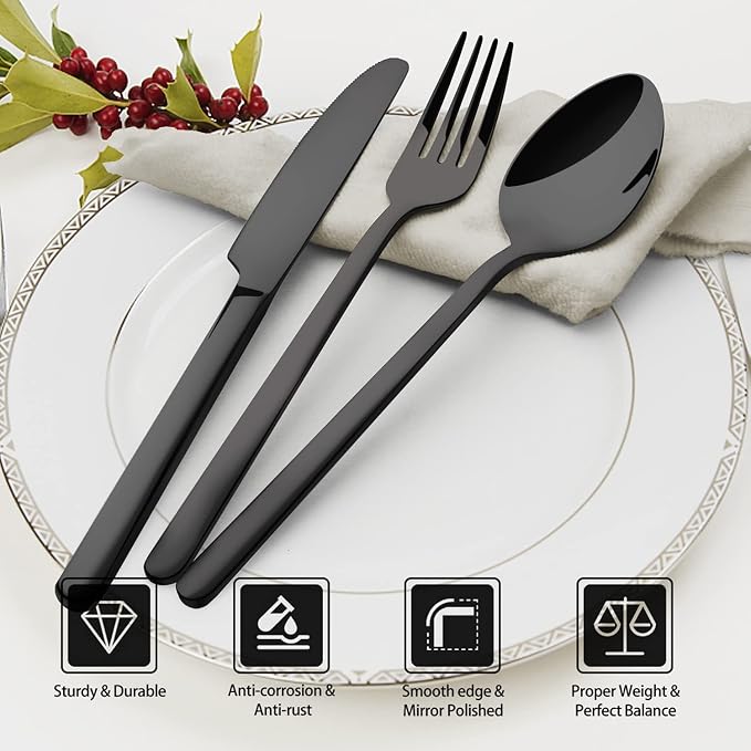 Black Silverware Set, 30 Piece Flatware Set - Image 2