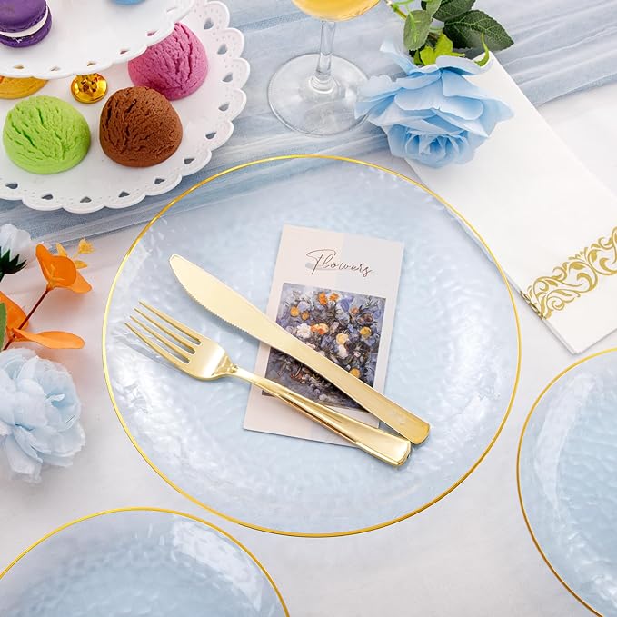 Rubtlamp 175 Pcs Plastic Dinnerware Set, Hammered Party Plates Set Include - Image 6