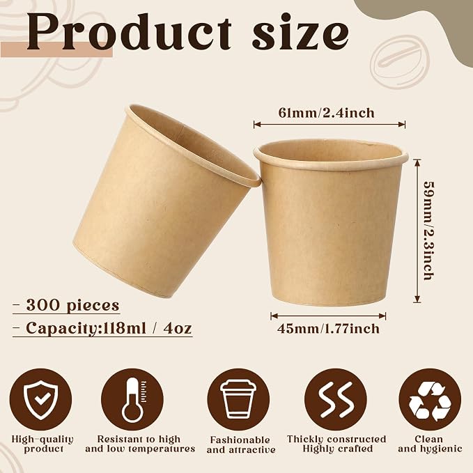 300 Pack 4oz Mini Coffee Cups Disposable Paper Cups Hot or Cold Beverage Cup - Image 2