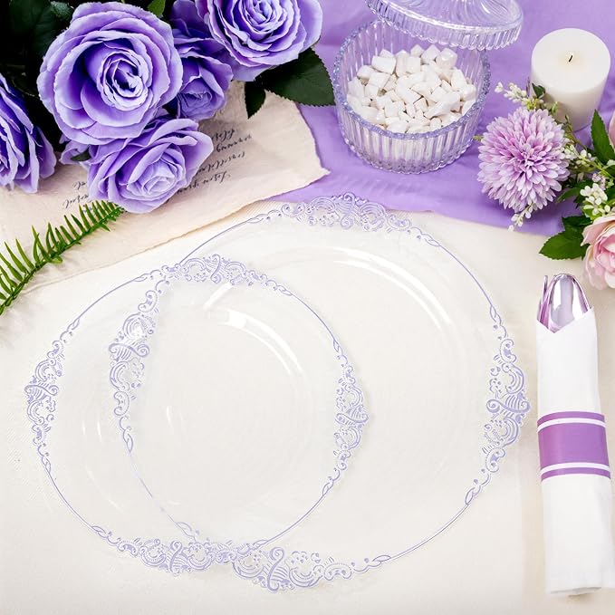 175 Pcs Clear Purple Plates for Party | Party Plates Set for 25 Guests - Image 6