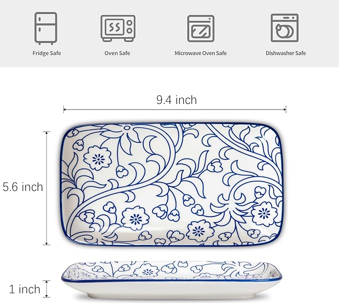 Selamica Ceramic Rectangular Salad Plates Set, Dinner Plate 9.4 Inch Dessert - Image 2