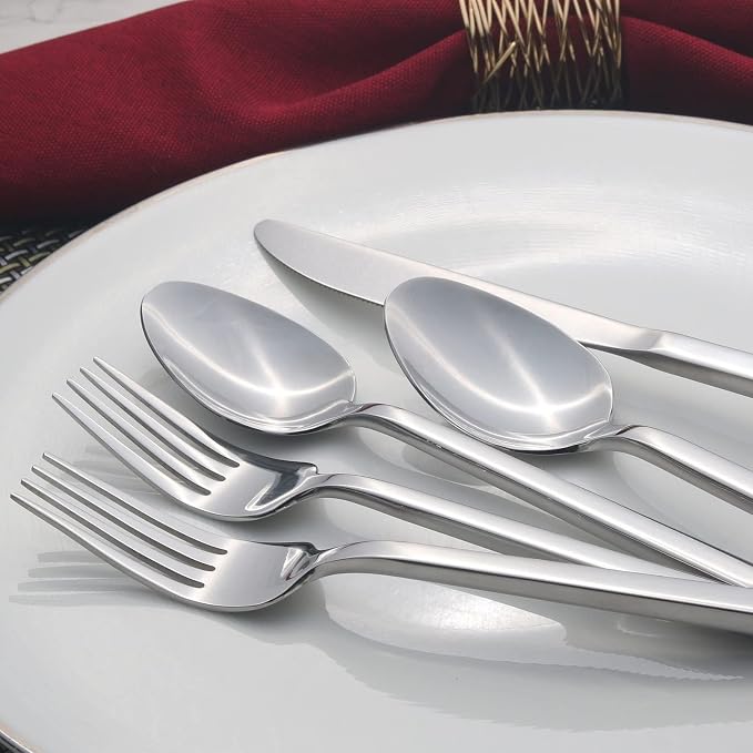 Alata Cube 40-Piece Forged Stainless Steel Flatware Set Cutlery Set, Mirror - Image 3