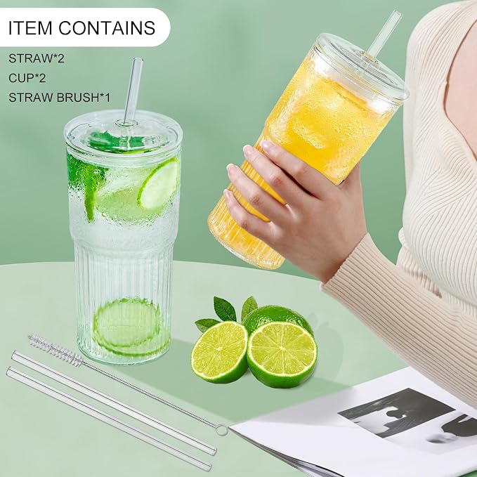 Luiaiog Glass Cups with Lids and Glass Straws, Mason Jar Cups High Borosilicate - Image 7