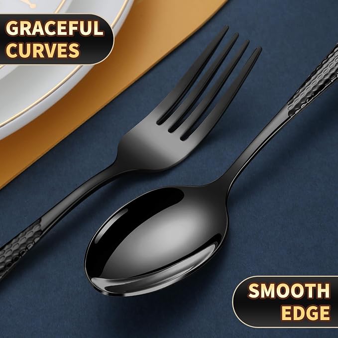 20-Piece Hammered Black Silverware Set - Image 8