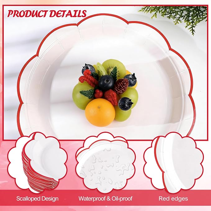 NatNarr 30 Pcs Red and White Paper Plates 9 Inch White Plates - Image 3