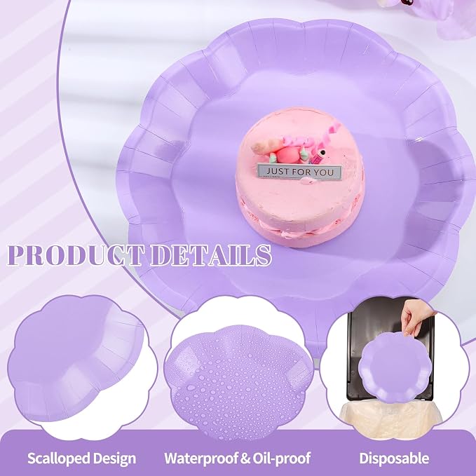 NatNarr 30 Pcs Light Purple Paper Plates, 7 Inch Scalloped Lavender Plates | - Image 3
