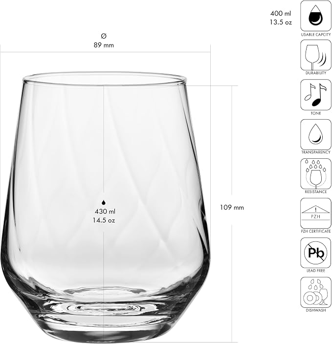 Krosno Textured Drinking Glasses, Water and Juice, Wine and Cocktails, 54 fl. oz - Image 2