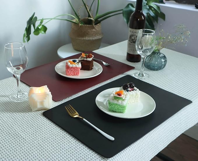 Vinjiasin Placemats Set of 8 Black Leather Place Mats - Image 8