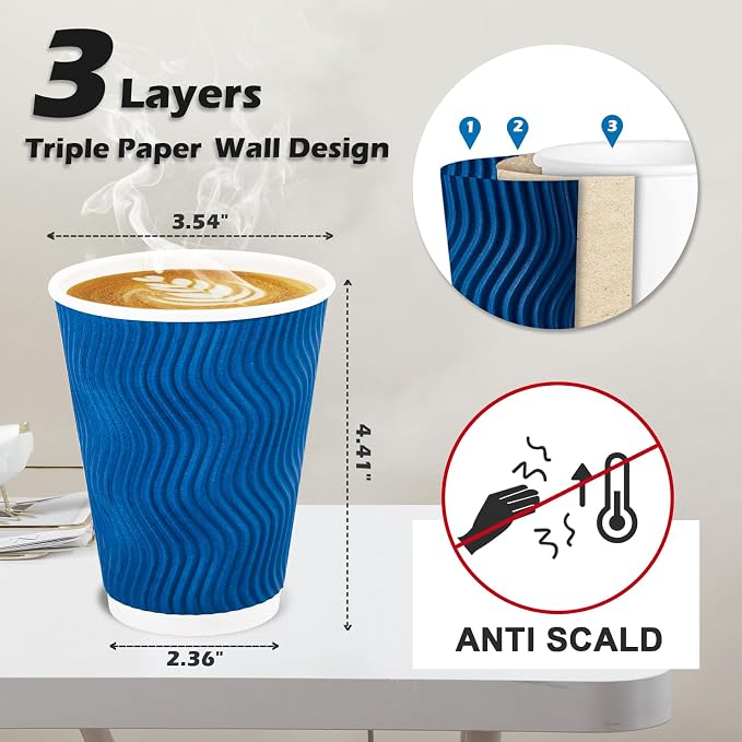 Lamosi 50 Count Insulated Coffee Cups 12 oz, Disposable Paper Cups No Lids | - Image 2