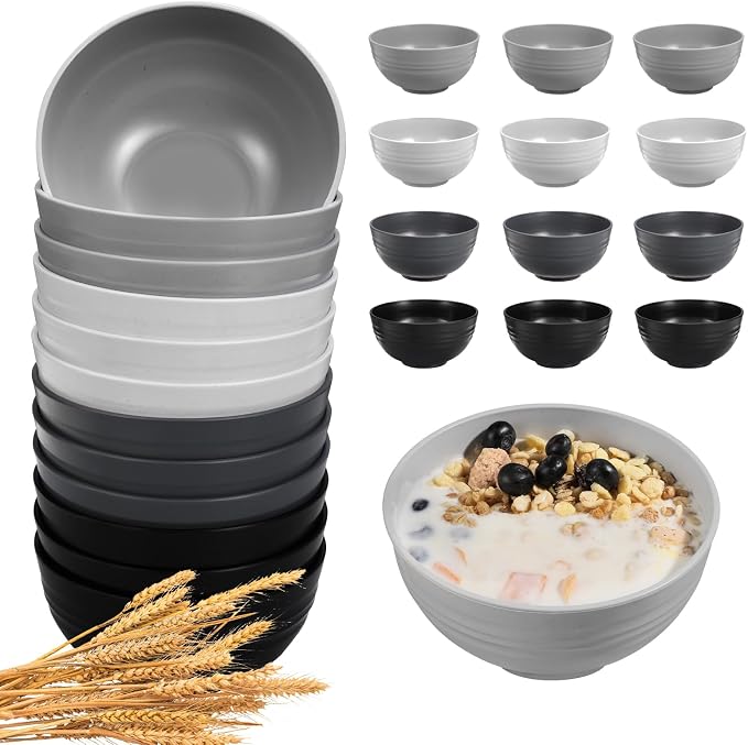 HEYCOME 12 Pcs Unbreakable Cereal Bowls Set, 26 Oz Wheat Straw Bowls Set by StayHealthyStayHappy