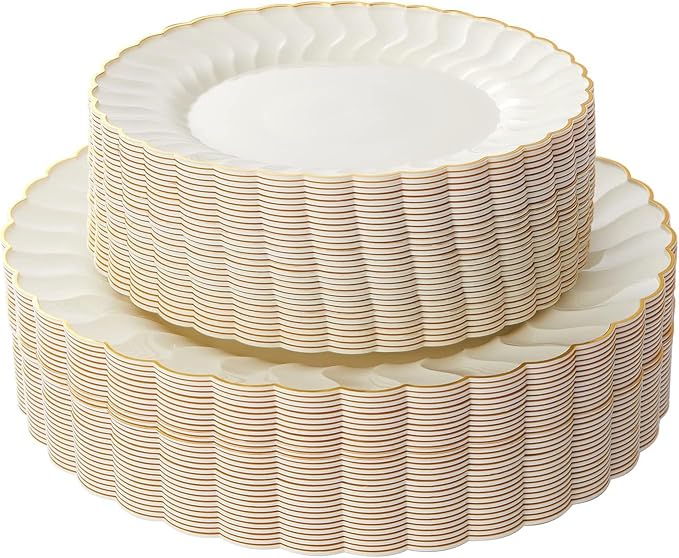 Lullaby 96PCS Ivory Scalloped Plastic Plate by LULLABY