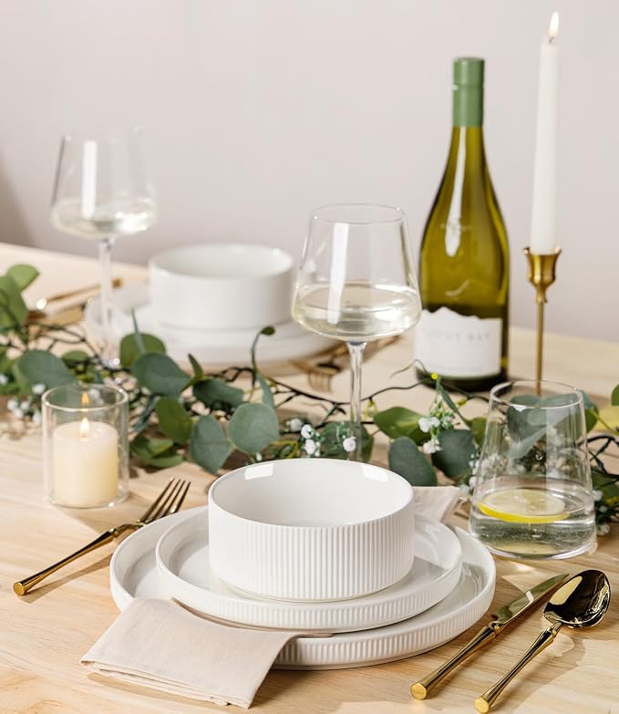 Ceramic Dinnerware Set for 4, 12-Piece Plates and Bowls Set | Lightweight - Image 5