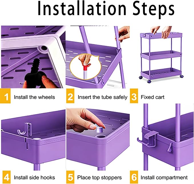 2-piece Set Slim Storage Cart 3 Tier, Bathroom Organizer Rolling Utility - Image 6
