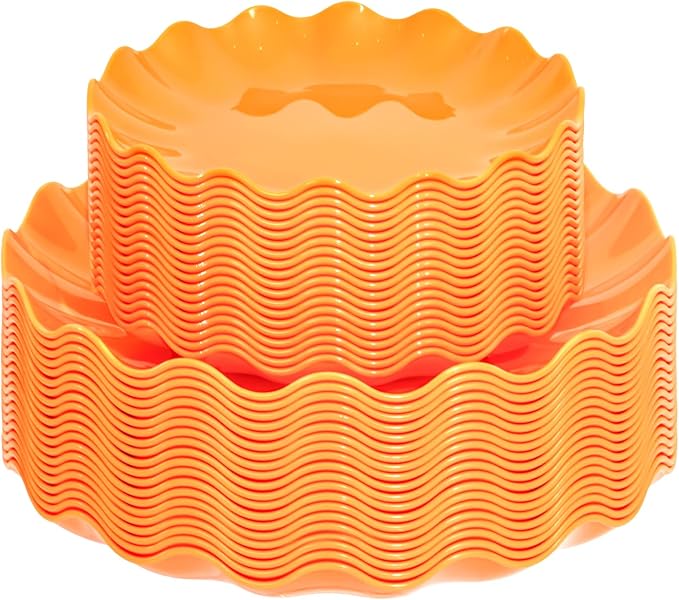 LIYH 50 Pcs Orange Scalloped Plastic Plates, Unbreakable Dishwasher Safe | BPA by LIYHLoveinyourheart