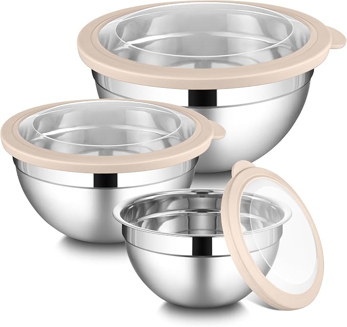 LIANYU Mixing Bowls with Visible Lids, 4.6 & 3 & 1.5QT Size, with Airtight Lids by LIANYU